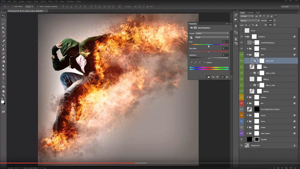 Photoshop file of someone turning into flames