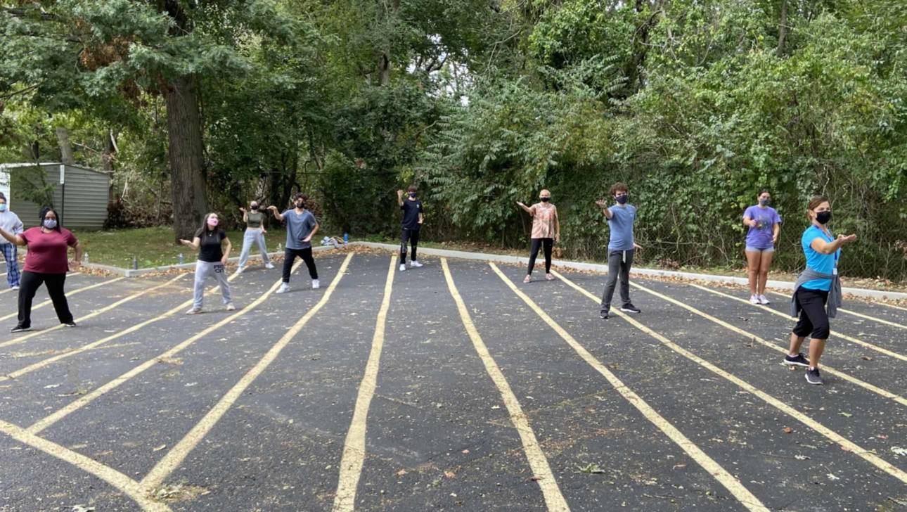 Performing Arts class in the parking lot