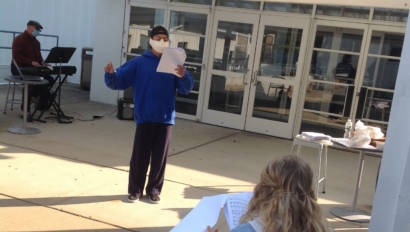 Performing Arts student singing in class outside