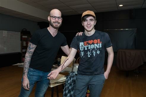 Brian Strumwasser demonstrated a make-up technique that resulted in a lifelike scar on Tyler Knabe’s arm, a LIHSA art student from the Massapequa UFSD