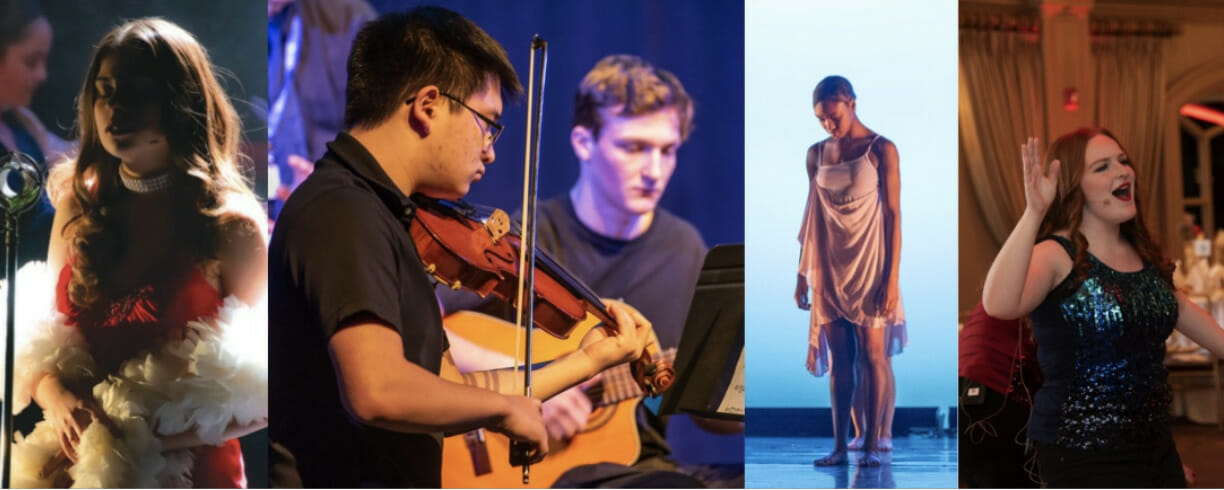 Four images of students performing