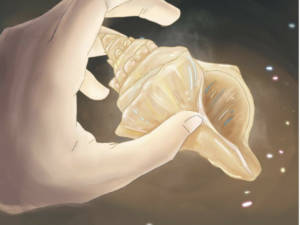 A hand holding a shell by Kirstin Scott