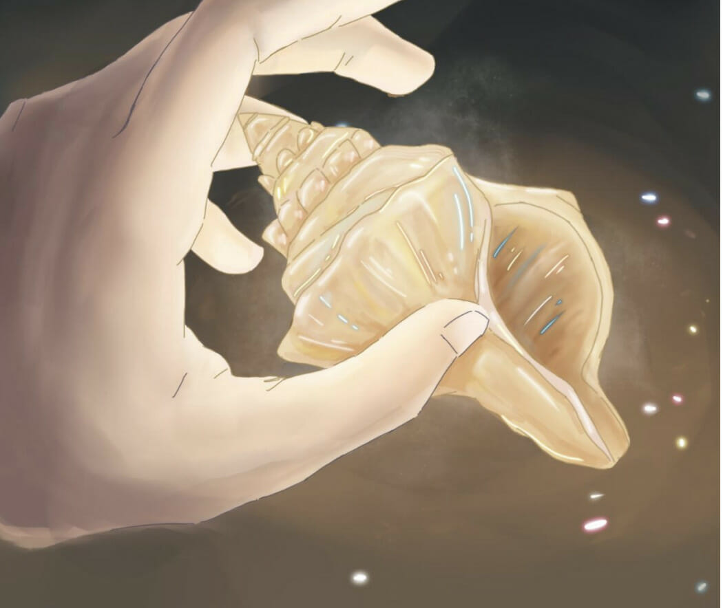 A hand holding a shell by Kirstin Scott